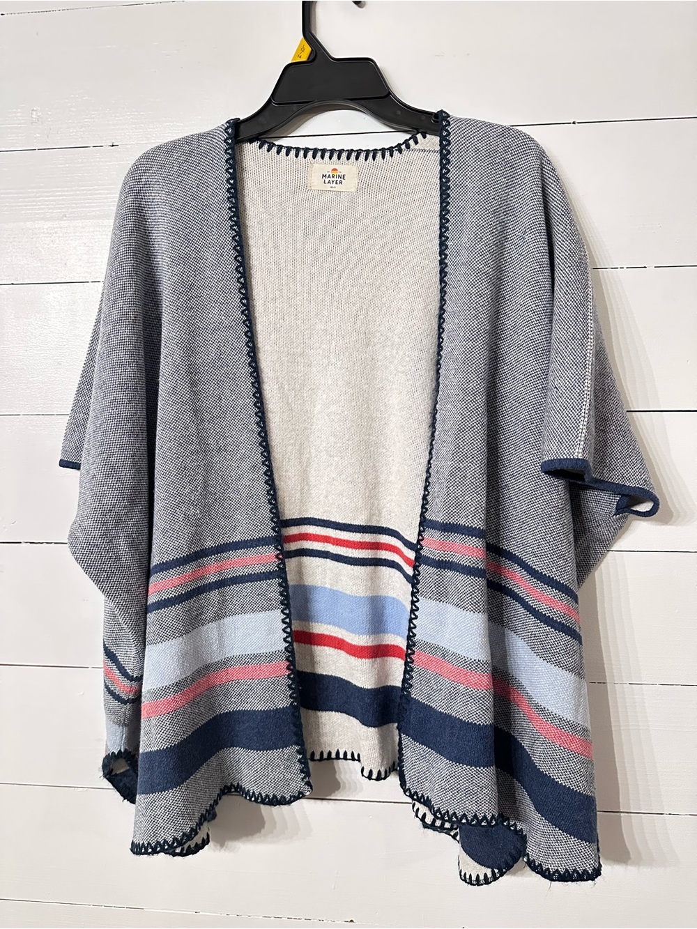 Marine Layer Navy, Light Blue, Cream & Pink Striped Open-Front Poncho